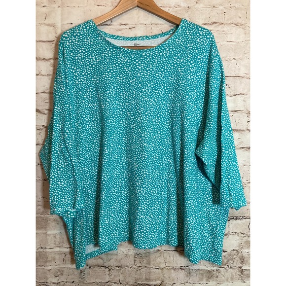 Kim Rogers Top Womens 3X Perfectly Soft Turquoise Polka Dot Cotton Stretch Plus - Picture 1 of 12